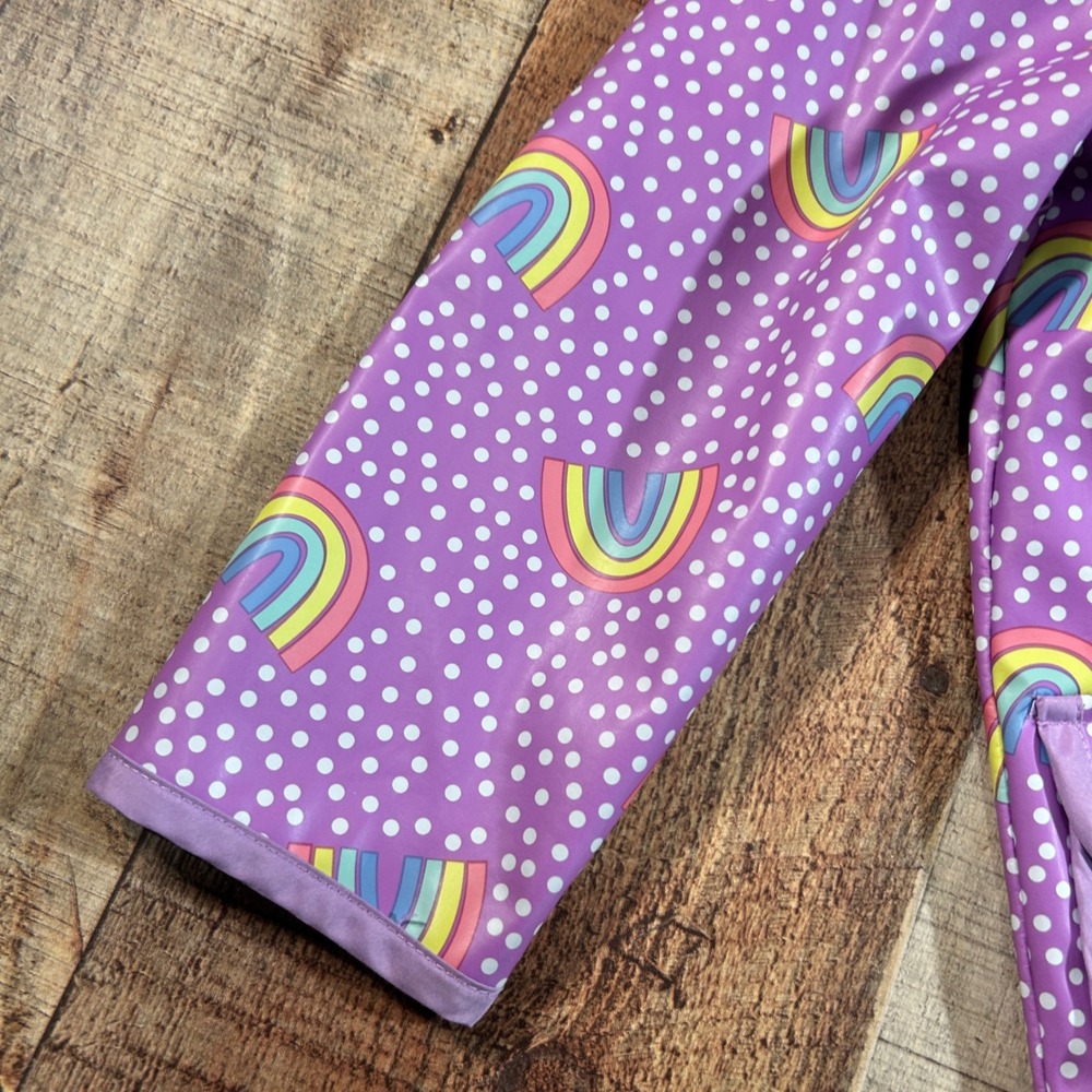 Cat & Jack Purple Rainbow Polka Dot Hooded Raincoat Water Resistant Jacket 4T - Picture 3 of 6